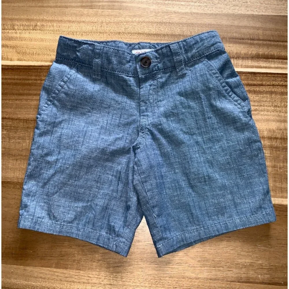 Cat & Jack Boys Blue Chambray Pull-On Shorts With Button & Zip Closure Size 6 - Picture 1 of 11